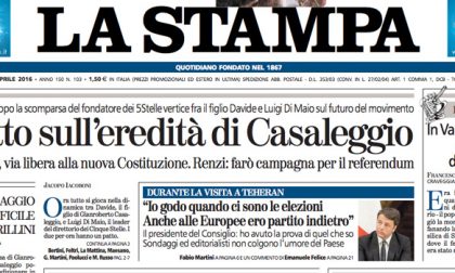 Le prime pagine dei giornali mercoledì 13 aprile 2016