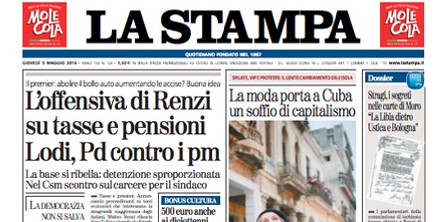 Le prime pagine dei giornali giovedì 5 maggio 2016