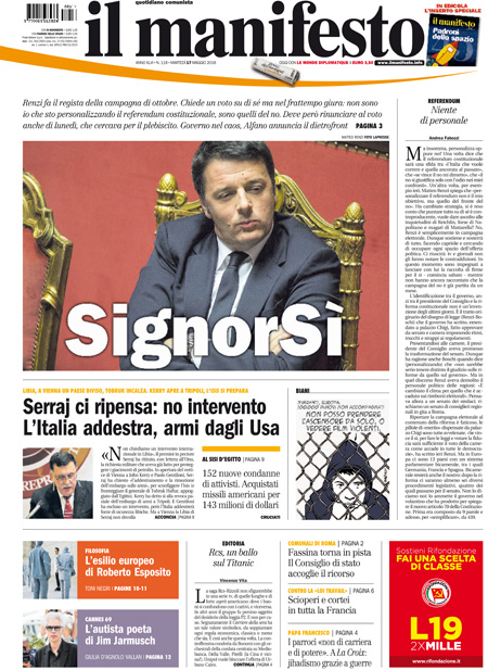 [NAZIONALE - 1] MANIFESTO/PRIMAPAGINA/PAG01 ... 17/05