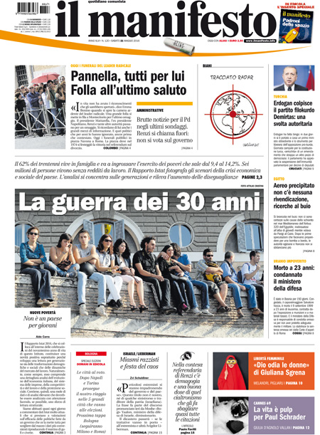 [NAZIONALE - 1] MANIFESTO/PRIMAPAGINA/PAG01 ... 21/05