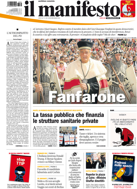 [NAZIONALE - 1] MANIFESTO/PRIMAPAGINA/PAG01 ... 05/05