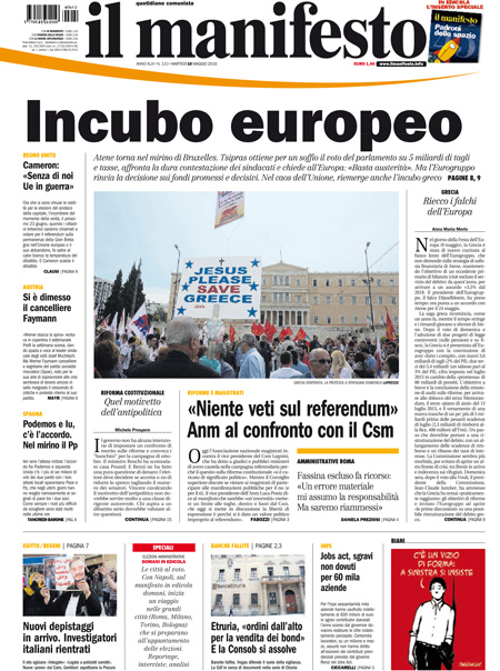 [NAZIONALE - 1] MANIFESTO/PRIMAPAGINA/PAG01 ... 10/05