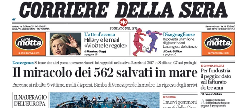 Le prime pagine dei giornali giovedì 26 maggio 2016
