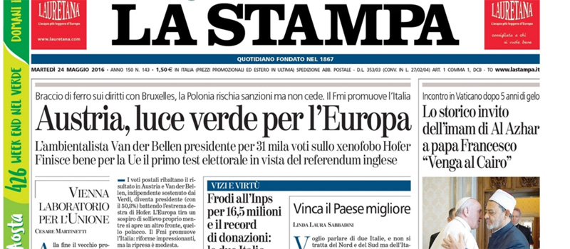Le prime pagine dei giornali martedì 24 maggio 2016