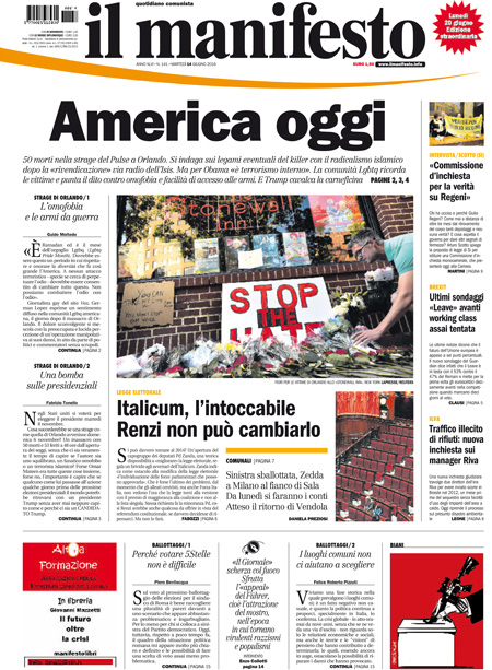 [NAZIONALE - 1] MANIFESTO/PRIMAPAGINA/PAG01 ... 14/06