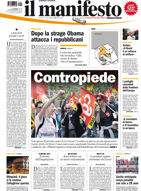 [NAZIONALE - 1] MANIFESTO/PRIMAPAGINA/PAG01 ... 15/06