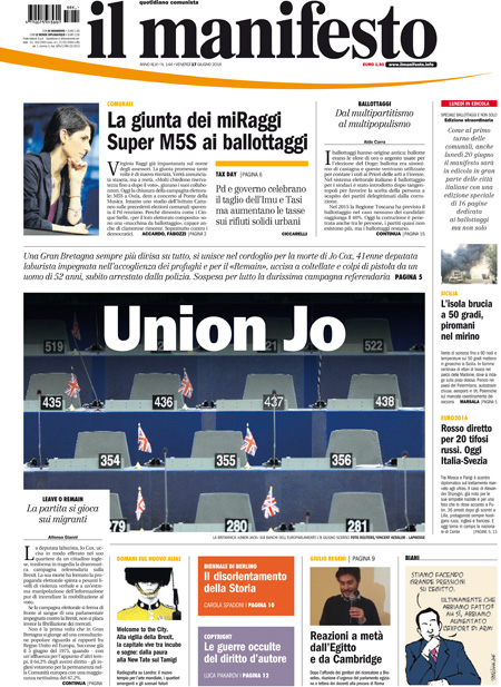 [NAZIONALE - 1] MANIFESTO/PRIMAPAGINA/PAG01 ... 17/06