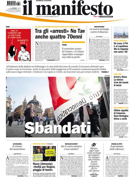 [NAZIONALE - 1] MANIFESTO/PRIMAPAGINA/PAG01 ... 22/06