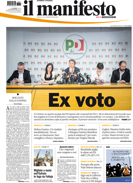 [NAZIONALE - 1] MANIFESTO/PRIMAPAGINA/PAG01 ... 07/06