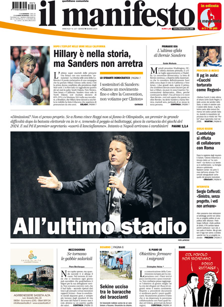 [NAZIONALE - 1] MANIFESTO/PRIMAPAGINA/PAG01 ... 09/06