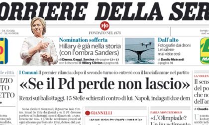 Le prime pagine dei giornali giovedì 9 giugno 2016