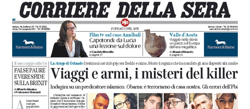 Le prime pagine dei giornali martedì 14 giugno 2016