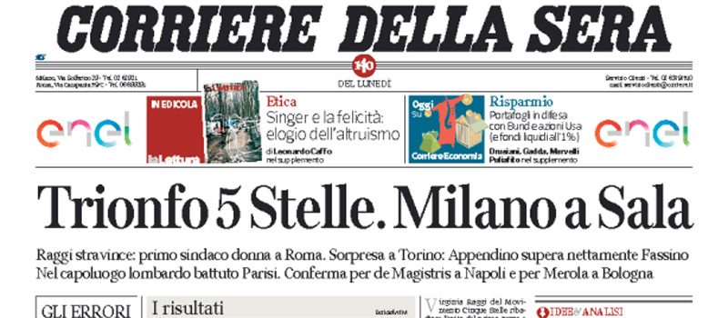 Le prime pagine dei giornali lunedì 20 giugno 2016