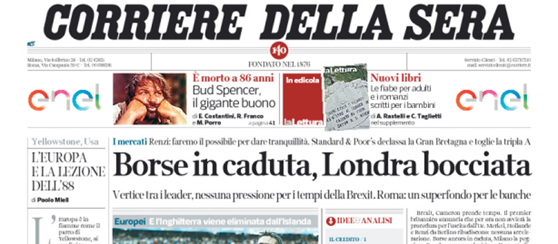 Le prime pagine dei giornali martedì 28 giugno 2016