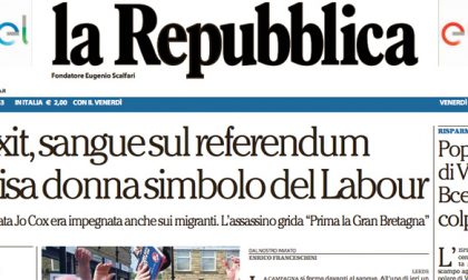Le prime pagine dei giornali venerdì 17 giugno 2016