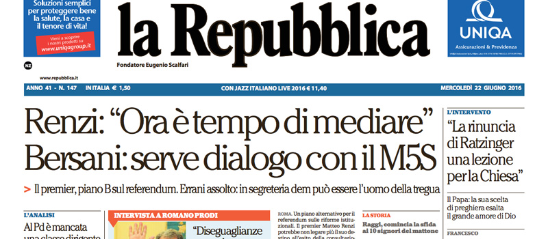 Le prime pagine dei giornali giovedì 22 giugno 2016