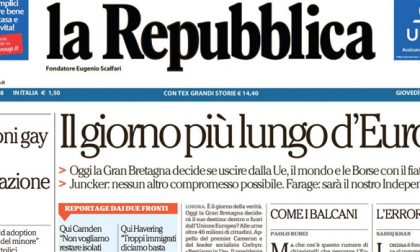 Le prime pagine dei giornali giovedì 23 giugno 2016