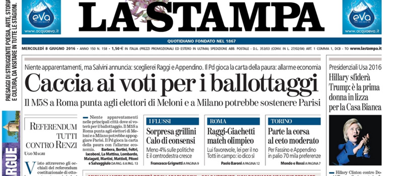Le prime pagine dei giornali mercoledì 8 giugno 2016