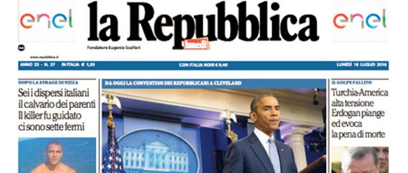 Le prime pagine dei giornali lunedì 18 luglio 2016