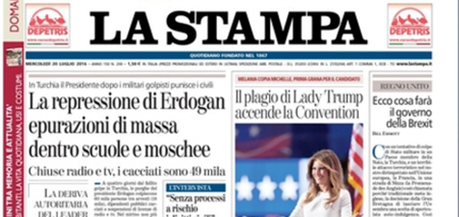 Le prime pagine dei giornali mercoledì 20 luglio 2016