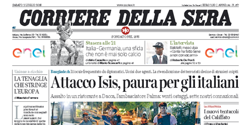 Le prime pagine dei giornali sabato 2 luglio 2016