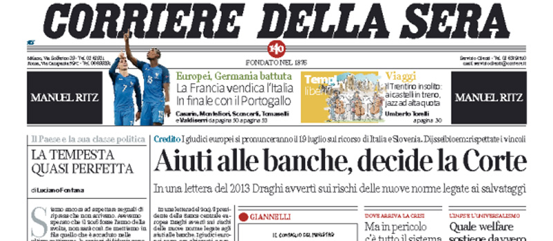 Le prime pagine dei giornali venerdì 8 luglio 2016