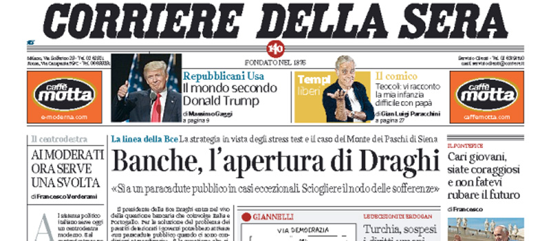 Le prime pagine dei giornali venerdì 22 luglio 2016