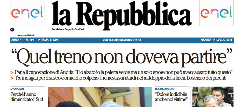 Le prime pagine dei giornali giovedì 14 luglio 2016