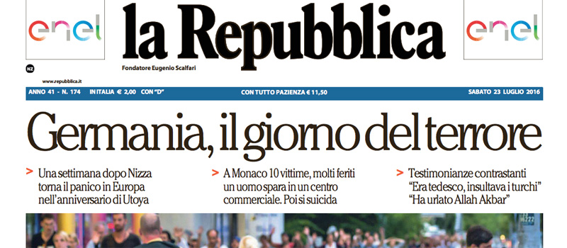 Le prime pagine dei giornali sabato 23 luglio 2016