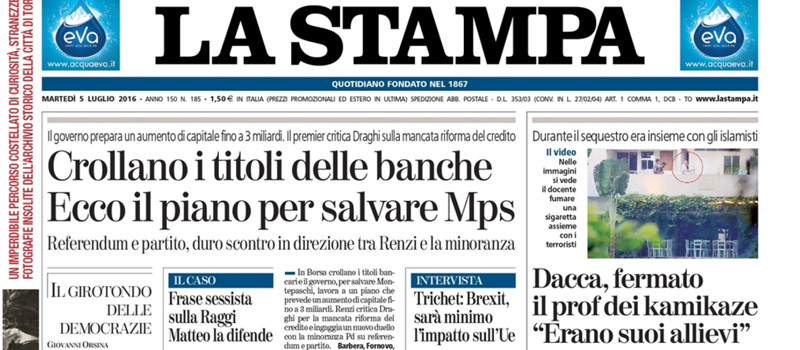 Le prime pagine dei giornali martedì 5 luglio 2016