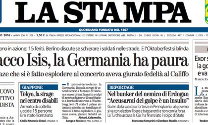 Le prime pagine dei giornali martedì 26 luglio 2016