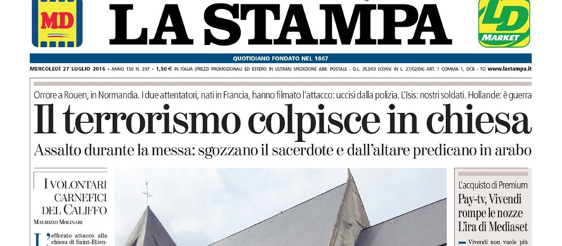 Le prime pagine dei giornali mercoledì 27 luglio 2016
