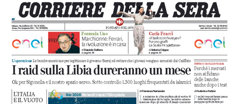 Le prime pagine dei giornali mercoledì 3 agosto 2016
