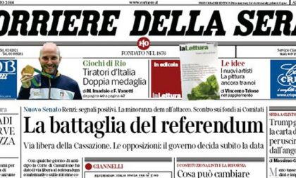 Le prime pagine dei giornali martedì 9 agosto 2016