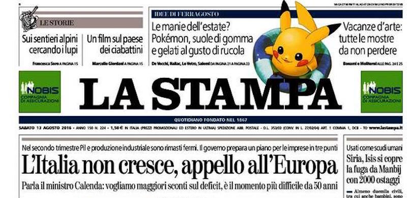 Le prime pagine dei giornali sabato 13 agosto 2016