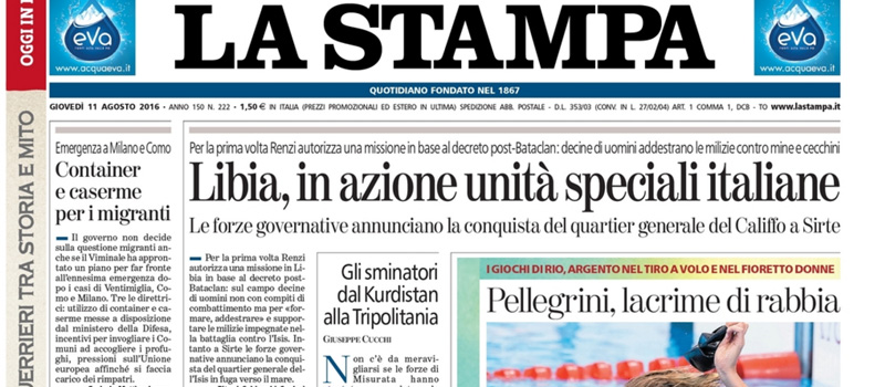 Le prime pagine dei giornali giovedì 11 agosto 2016