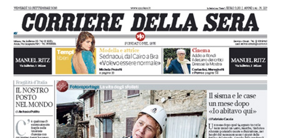 Le prime pagine dei giornali venerdì 23 settembre 2016