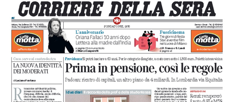 Le prime pagine dei giornali martedì 13 settembre 2016