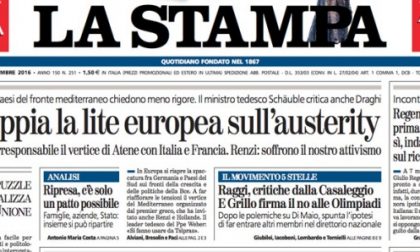 Le prime pagine dei giornali sabato 10 settembre 2016