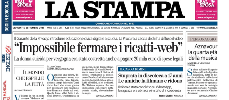 Le prime pagine dei giornali giovedì 15 settembre 2016