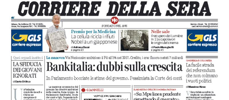 Le prime pagine dei giornali martedì 4 ottobre 2016