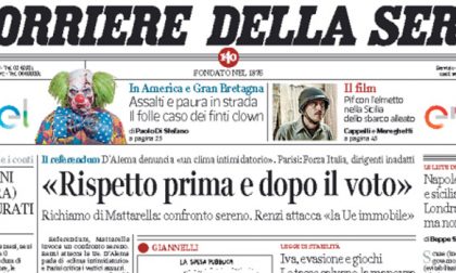Le prime pagine dei giornali giovedì 13 ottobre 2016
