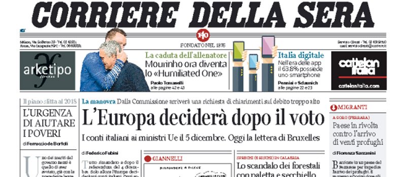 Le prime pagine dei giornali martedì 25 ottobre 2016