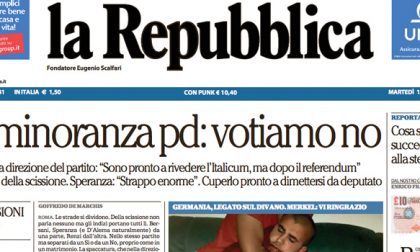 Le prime pagine dei giornali martedì 11 ottobre 2016