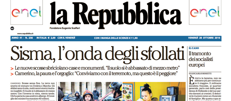 Le prime pagine dei giornali venerdì 28 ottobre 2016