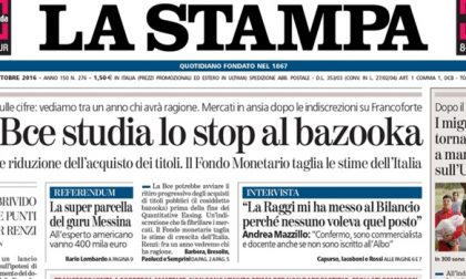 Le prime pagine dei giornali mercoledì 5 ottobre 2016