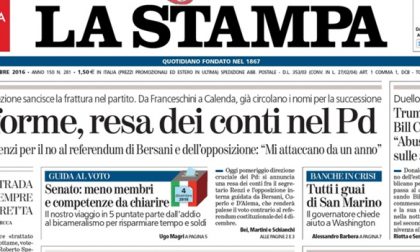 Le prime pagine dei giornali lunedì 10 ottobre 2016