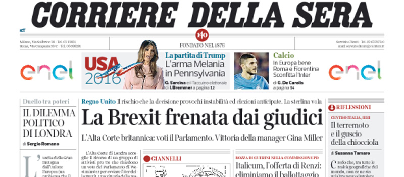 Le prime pagine dei giornali venerdì 4 novembre 2016