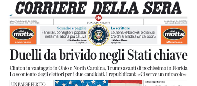 Le prime pagine dei giornali mercoledì 9 novembre 2016