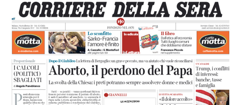 Le prime pagine dei giornali martedì 22 novembre 2016
